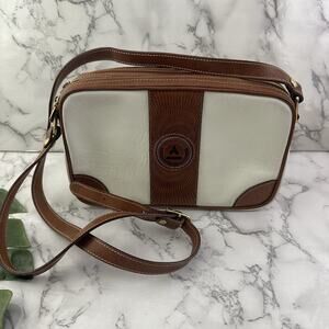 Andantini Vintage 90s Cross Body Purse Bag Cream Brown Faux Leather Boxy